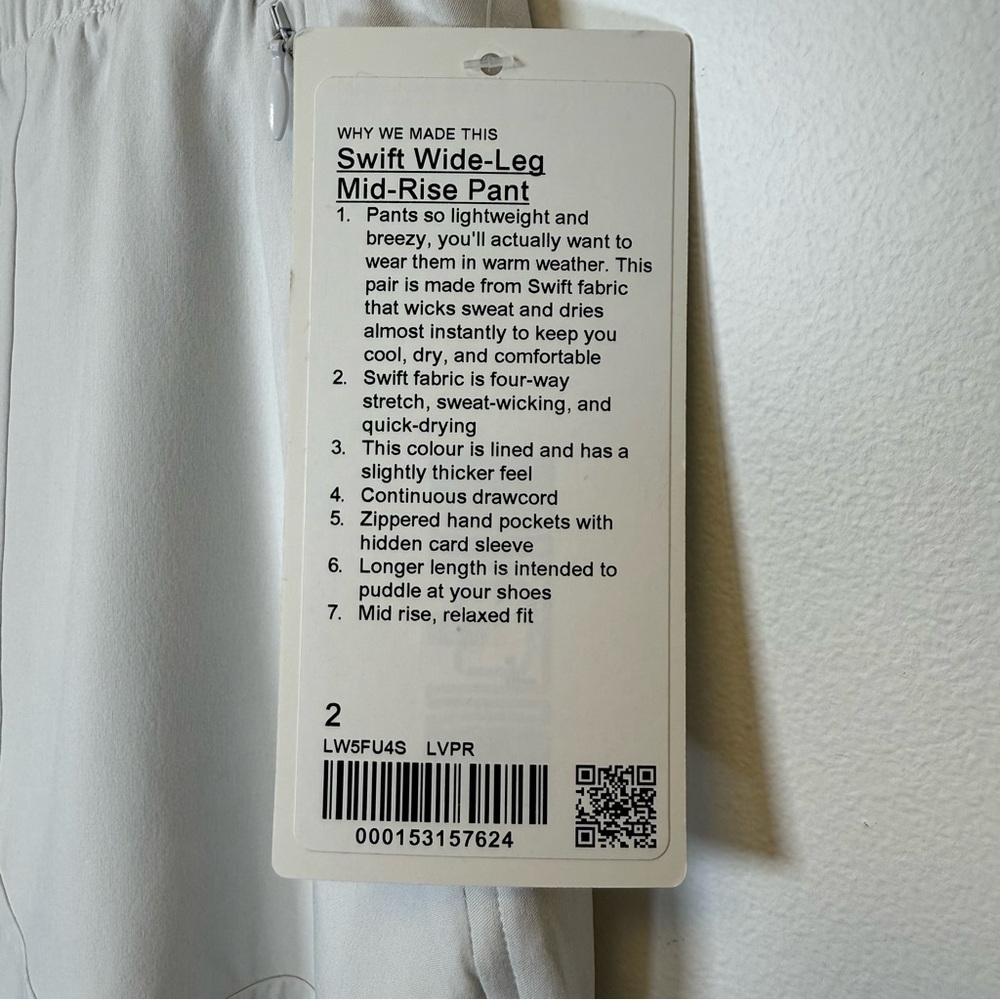 New! Lulu Lemon Swift Wide-Leg Mid-Rise Pant Stretch Quick Dry Women’s Size 2 - Picture 6 of 13